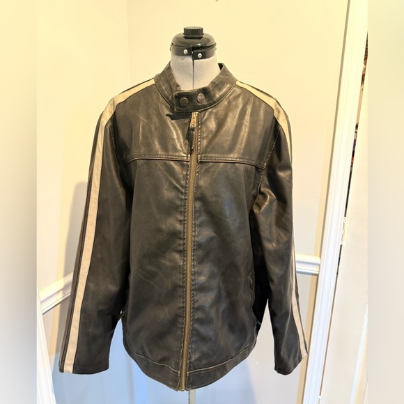 Vtg Arizona Jean Co Grunge Faux Leather Men's Racer Motorcycle Zip Jacket Sz Lrg - Picture 1 of 11